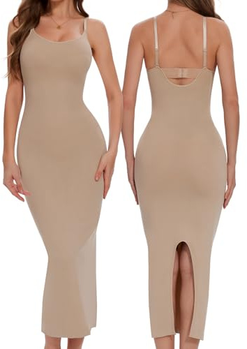 Ellareese Robe longue gainante pour femme avec bandoulière réglable, beige, XL