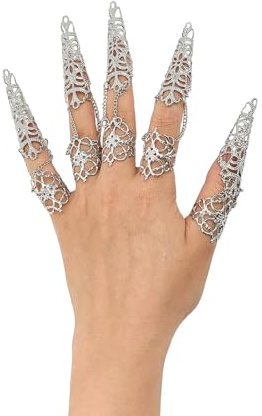 NICENEEDED 5 PCS Anillos de Garra para la Punta del Dedo con Cadena, Anillos de Garra con Diseño Hueco Gótico Vintage para Mujer, para Halloween