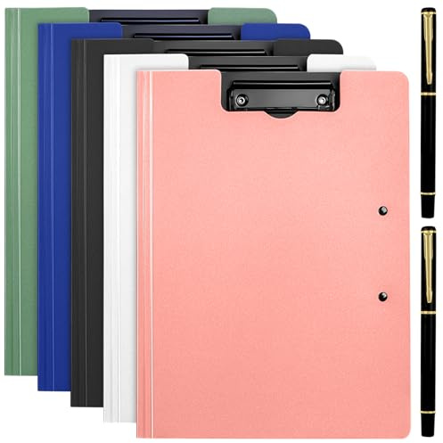 5 Pack Clipboard A4 Folder Clipboard with Storage Clip Boards A4 with Cover Document Organiser with Pen Holder Clipboards for Office School Students Supply - 5 Color