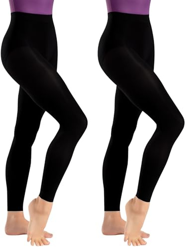 Lancry 2 Pairs Footless Tights for Women Girls, 60 Denier Opaque Soft Black Footless Ballet Dance Tights