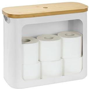 Portarotoli Relaxdays, 12 Rotoli, HxLxP: 36 x 43 x 17 cm, Tessuto, bambù, Contenitore per Carta igienica, Bianco