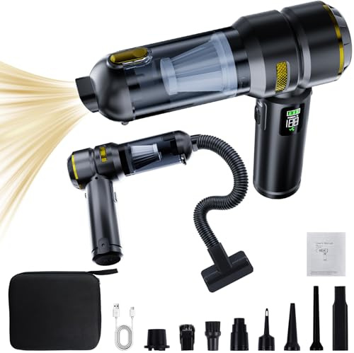 HOVIN Aspirateur à Main, 24000PA Aspirateur Voiture sans Fil Puissant, 220000 TR/Min Moteur sans Balai, 3 réglages de Puissance pour Cuisine,Voiture, Maison,Poils d'animaux (Noir et Or)