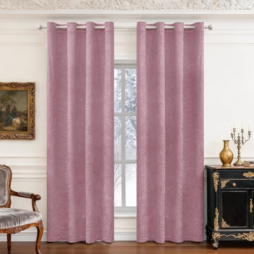 Ystyle Sammetsgardiner Om 2 Set, 140 X 300 CM, Ogenomskinlig Gardin Med Öljetter, Värmegardiner, Mörkläggningsgardiner För Vardagsrum Sovrum, Kallbeständigt Vindtät Opaka Gardiner, Rosa
