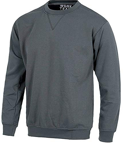WORKTEAM Sudadera Cuello Redondo con Costura Reforzada en Cuello (280 g/m2), Puños y Cintura Elásticos, Ideal Trabajo, Tiempo Libre.. Unisex Gris Oscuro M