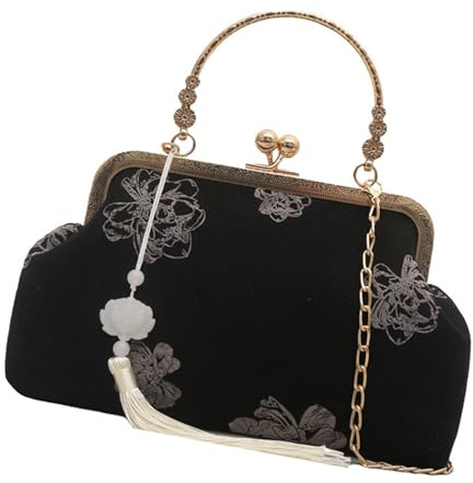 Delicada cadena de estilo chino, bolsa de noche con costuras intrincadas, artesanía de moda, práctica y suave, bordado tradicional, Black