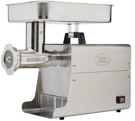 LEM Products BigBite #22 Meat Grinder, 1.0 HP Commercial-Quality Stainless Steel Electric Meat Grinder for Home Use, Heavy-Duty Food Processor for Grinding, Sausage Stuffing, Cooking