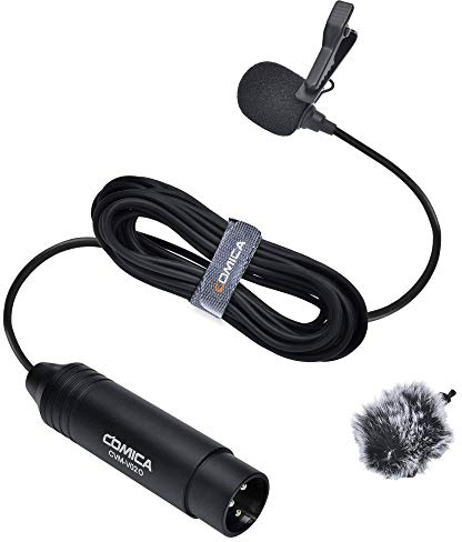 COMICA Micrófono de Condensador XLR Lavalier, CVM-V02O, micrófono de Solapa omnidireccional, Kit de entrevista de micrófono con Clip para videocámaras mezcladoras Zoom H4n H5 H6 Tascam DR 40 DR100