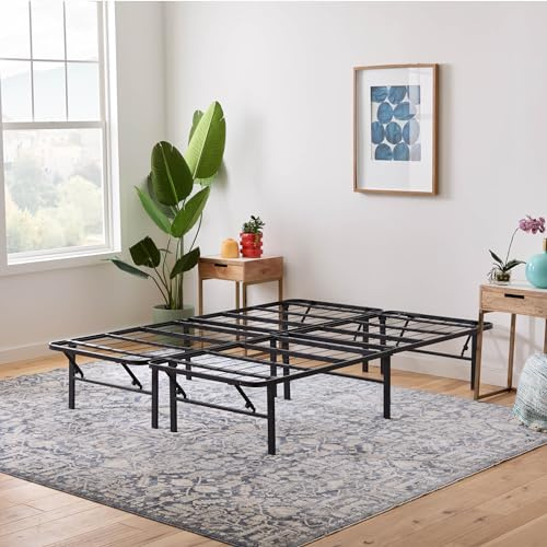 Linenspa Folding Metal Platform Bed Frame - No Box Spring Needed - Underbed Storage - Simple Toolless Assembly - Mattress Foundation - 14 High - Traditional Design - Sturdy Steel - Queen Size