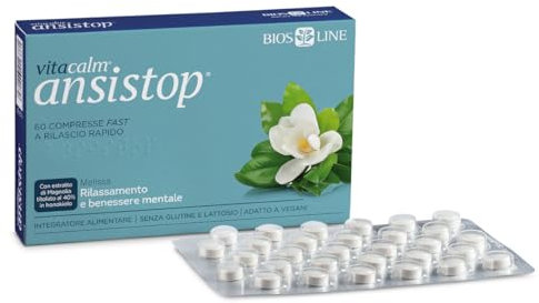 BIOS LINE VitaCalm Ansistop, Integratore Alimentare con L-Teanina, Magnolia e Melissa, Integratore Rilassante, Favorisce il Benessere Mentale, 60 Compresse a Rilascio Rapido