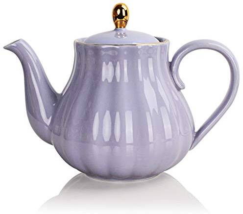 Sweejar Royal Teapot, Ceramic Tea Pot with Removable Stainless Steel Infuser, Blooming & Loose Leaf Teapot - 28 Ounce(Purple)