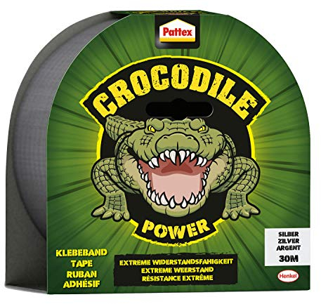 Pattex Crocodile Power Klebeband, starkes Gewebeband mit doppelter Dicke, extreme Widerstandsfähigkeit für schwierigste Reparaturen, Duct Tape für verschiedene Materialien, silber, 1 x 30m