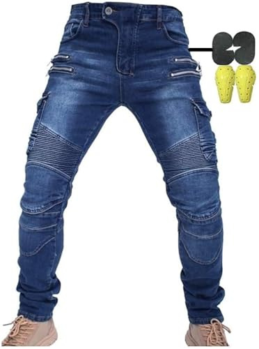 CBBI-WCCI Uomo Pantaloni da Moto Biker Jeans Protezione Motorcycle Pantaloni Rinforzato Slim Fit Armature Pants, 4 x Pad di Protezione (IT, Testo, XXL, Regular, Regular, Blu)