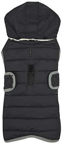 HotYou Cozy Winter Hundemantel Warm Kariert Hundejacke Hunde Kleidung Bekleidung Weste Mit Kapuze Abnehmbarer für Kleine Mittelere und Große Hunde,Dunkelgrau,L: Chest (52-65CM)