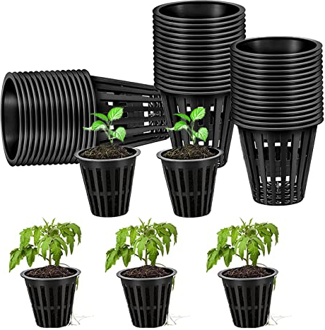 Vulevirtue 50Stk Net Pot Hydrokultur Pflanzen,Netztöpfe Hydroponik Plant Net Cup,für Hydroponics Supplies, Kunststoff,Schwarz