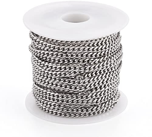 PandaHall Catene cubane a maglia barbazzale cubana non saldate intrecciate con bobina, 5 m, in acciaio inossidabile 304, per la creazione di collane e gioielli