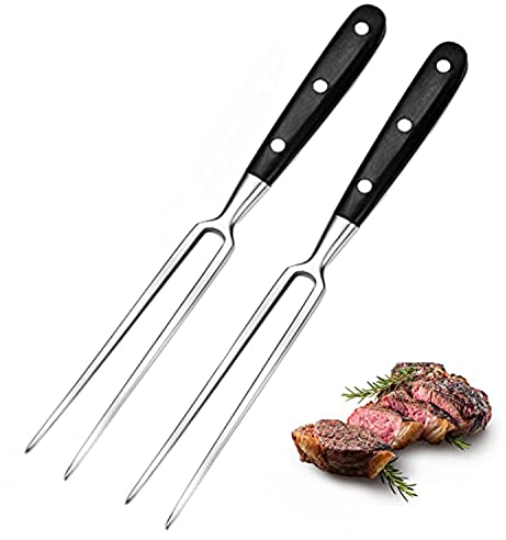 2 forchettoni da carne con manico, in acciaio inox, lunghezza 16,5 cm, lunghezza totale 29 cm, forchetta per barbecue, forchetta da carne con manico in plastica, per barbecue, cucina, tacchino,