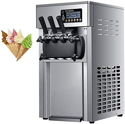 Macchina per Gelato Professionale, 1200W Gelatiera Professionale con Display LED, 18L/H Tre Gusti, Pulizia Automatica, Acciaio Inox