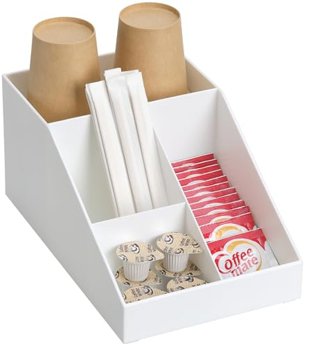 Navaris Kaffee Spender Organizer - Aufbewahrung von Zubehör - Kaffeebar für u. a. Zucker Milch Servietten Kapseln - Kaffeestation 10 Fächer - Weiß
