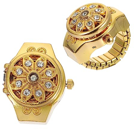 Garneck 2 Stück Diamant-Ringuhr Digitaluhr Für Damen Aufklappbare Abdeckung Fingeruhr Blumengirlande Dekorationen Trendige Geschenke Digitaluhr Für Herren Und Damen Damenuhr