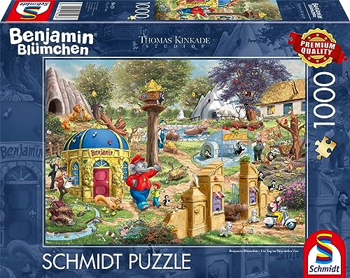Schmidt Spiele 58423 Thomas Kinkade, Kiddinx, Benjamin Blümchen, Ein Tag im Neustädter Zoo, 1000 Teile Puzzle