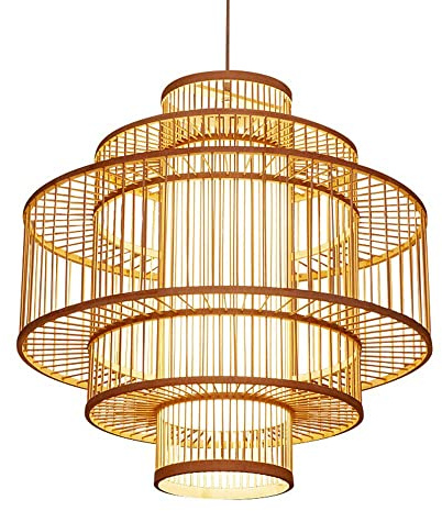 SHUANGZ Suspension Moderne en Bambou Tissé À La Main, Lustre À Baldaquins en Bois Lampe Suspendue Lanterne en Bambou Lampe Design Panier en Rotin Chuang Ferme Salon Salle À Manger Beige, E26,
