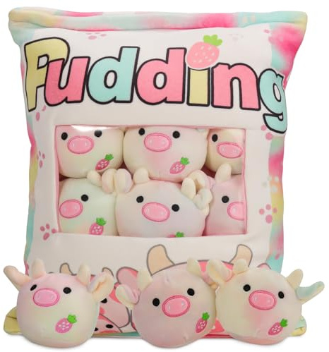 HXPLN Cute Snack Pillow, Kawaii Pudding Plush Pillow & Stufed Toys - Removable, Gift for Teenagers, Girls & Children (6 Colorful Cow)