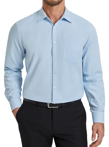 HISDERN Camicia da Uomo a Maniche Lunghe Casual Top per Business Tempo Libero e Cerimonia con Colletto Classico e Tasca Blu Cielo M