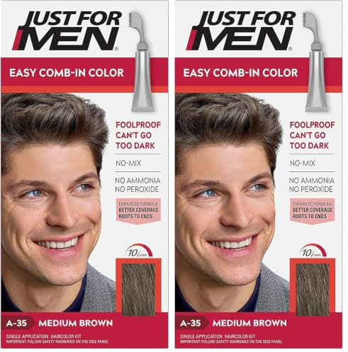 Just for Men Ultra Medium Brown Hair Colour Dye For Short Hair, Comb Away The Greys – A35 (Pack of 2)