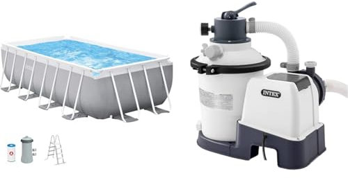 INTEX 55243 - Piscina Desmontable Rectangular con depuradora Prism Frame & 55249 - Depuradora de Arena Krystal Clear 3.500 L/H, para Piscinas Desmontables de hasta 17.00