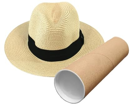 Jolliman Panama Hat Roll and Fold with Travel Tube for Men Women Summer Beach Sun Hat Wide Brim (UK, Alpha, L, Stone)