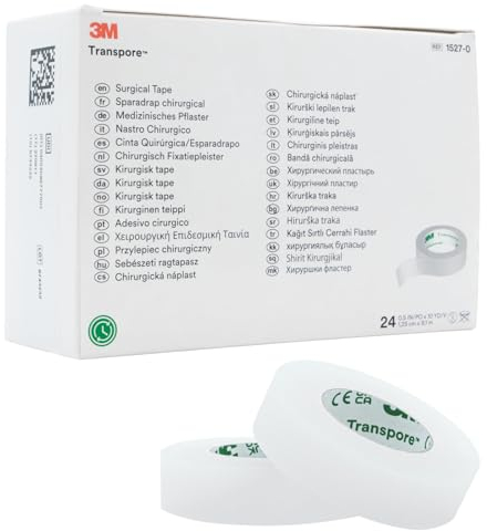 3M Transpore REF 1527-0 Medizinisches Pflaster Rollenpflaster 1,25cm x 9,1m – 24 Rollen pro Packung