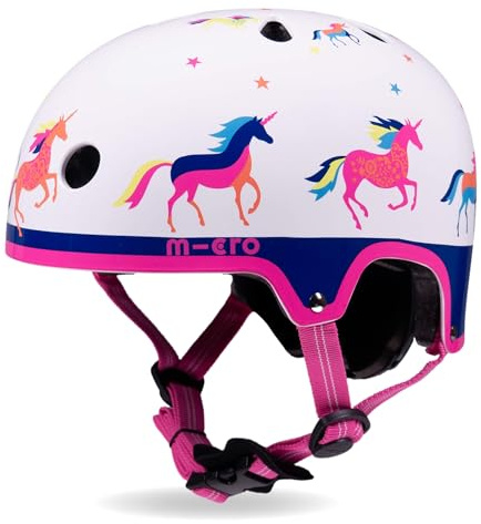 Micro Scooter | Bike/Scooter Printed Deluxe Kids Helmet | Kids Bike Accessories | LED Rear Light | Protective Chin Strap | Inner Padding | Adjustable Strap & Sizing Wheel | Small (48-54cm) | Unicorn