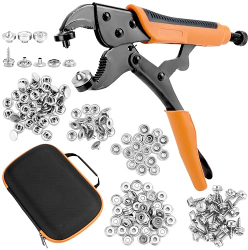 QWORK® Kit de boutons pression avec pince pour réparation de bâches et de toiles, comprend 40 ensembles de boutons-pression et un étui de transport