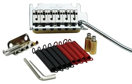 Guyker gitarr Tremolo bro med mässingsrulle, sadelsträng, utrymme 10,5 mm och mässingsblock och fjäder och klo, pop-in vibratstång, komplett installationssats för Start ST elgitarr (GG-2001, krom)