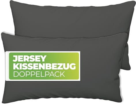 etérea Kissenbezug 40x60 Baumwolle - 2er Set Kissenbezüge - Anthrazit - Oekotex - Kopfkissenbezug 40x60cm - Jersey Kissenhülle für Kissen 40 x 60 cm mit Reißverschluss - Grau