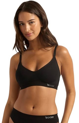 Boody Women’s Wireless T?Shirt Bra | Bras for Women | Seamfree Comfort Bamboo Padded Bralette | 2?in?1 Adjustable Straps Black