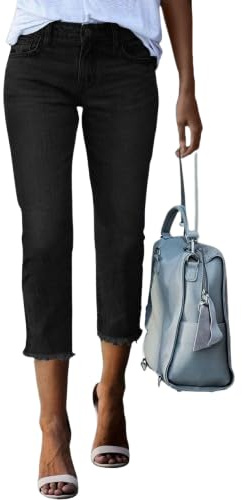 Pantalon Corsaire Femme Jean Stretch Skinny Capri Jeans 7/8 Taille Haute Coupe Mom Corsaire Femme été Jean Jeggings en Denim Décontracté Capri Pants