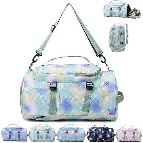 AUNGKWANG Imperméable Sac de Voyage, Sac de Sport Fille, Sac Weekend Enfant, Sac Voyage Cabine Avion, Travel Bag pour Gym Sport avec Compartiment à Chaussures et Poche Humide (Vert)