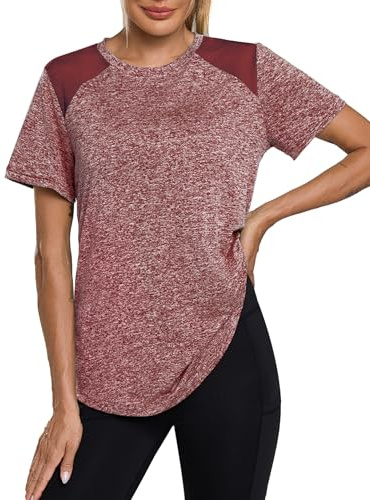 Terecey Women's Short Sleeve UPF 50+ UV Shirt Crew Neck Quick Dry Outdoor Hiking Swimming T-Shirts Light Sun Protection Moisture Wicking Tee, Wine Red M