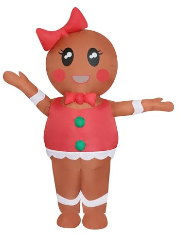 PhiGie Christmas Inflatable Gingerbread Lady Costume Gingerbread Woman Blow-up Suit Cosplay Outfit for Adults/Christmas Parade/Party/Halloween