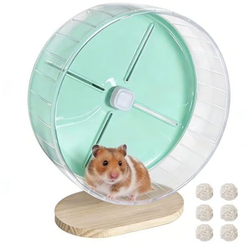 Acsist Silent Hamster Exercise Wheel,10.2 Inch Quiet Spinner Syrian Hamster Running Wheel,Anti-Skid & Adjustable Stand for Gerbils, Rats, or Other Small Pets,Green