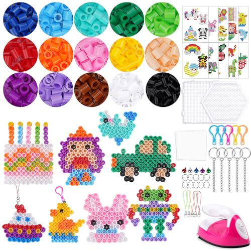 JelyArt Set Completo di Perline da Stirare 10mm per Bambini - 1500+ Perline XXL con Mini Ferro da Stiro per Bambini, Piastre e Modelli - Kit Creativo Stile Hama Perline per Lavoretti Creativi