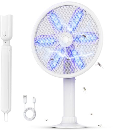 Neqraxis 4000V Raqueta Mosquitos Electrica, 2 in1 Mata Mosquitos Electrico,Gira 360° antimosquitos electrico,Malla de Seguridad de 3 Capas