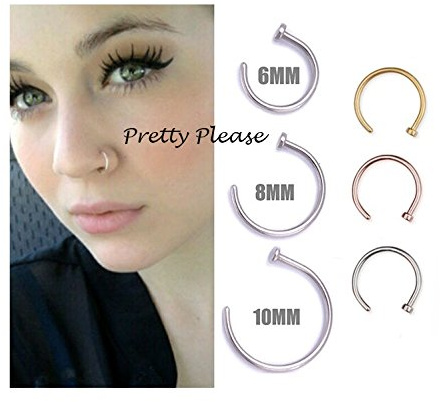 Other 925 Sterling Silver Open Nose Ring Hoop 0.6mm (8mm, Silver)