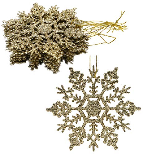 Christmas Concepts® Paquete de Decoraciones Colgantes de Copos de Nieve con Brillo de 12-10cm (4) - Decoraciones navideñas (Oro)