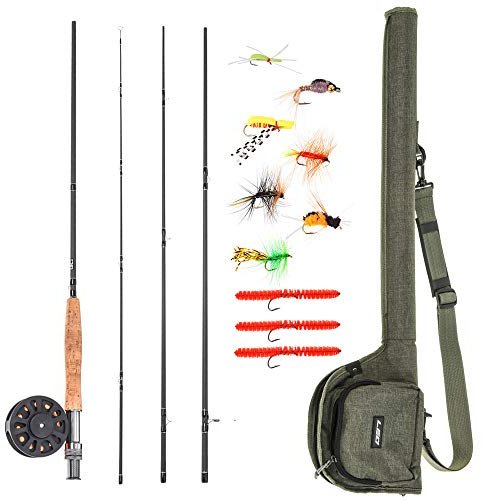Lixada - Set di canna da pesca, 4 pezzi con manico in sughero e portacarelle in alluminio, canne da pesca, canne da mosca e mulinello da 9 piedi, con borsa per il trasporto (verde)