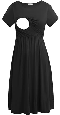 Smallshow Women's Short Sleeve Casual Maternity Nursing Dress for Breastfeeding