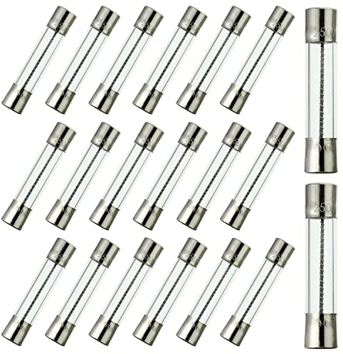 BOJACK T5AL250V 6x30 mm 5A 250V Slow Blow Fuses 5 amp 250 Volt 0.24 x 1.18 Inch Glass Tube Time-delay Fuses (Pack of 20)