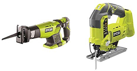 Ryobi Rrs 1801 M Scie Sabre sans Fil & R18JS-0 ONE + Scie Sauteuse avec LED, 18 V (Corps Seulement) - Vert/Gris