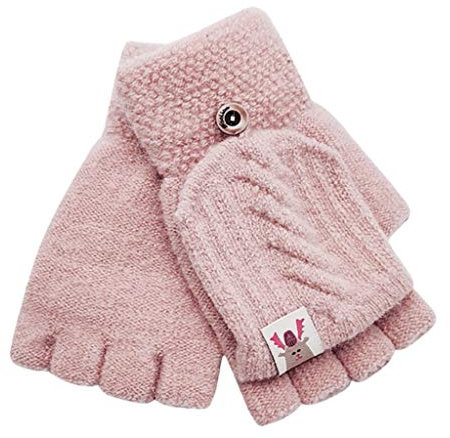 Thermohandschuhe Winter Kinder Halbfinger Handschuhe Fingerlose Fäustlinge Mädchen Winter Fingerhandschuhe Strickhandschuhe Thermohandschuhe mit Klappe (Über 12 Jahre alt)